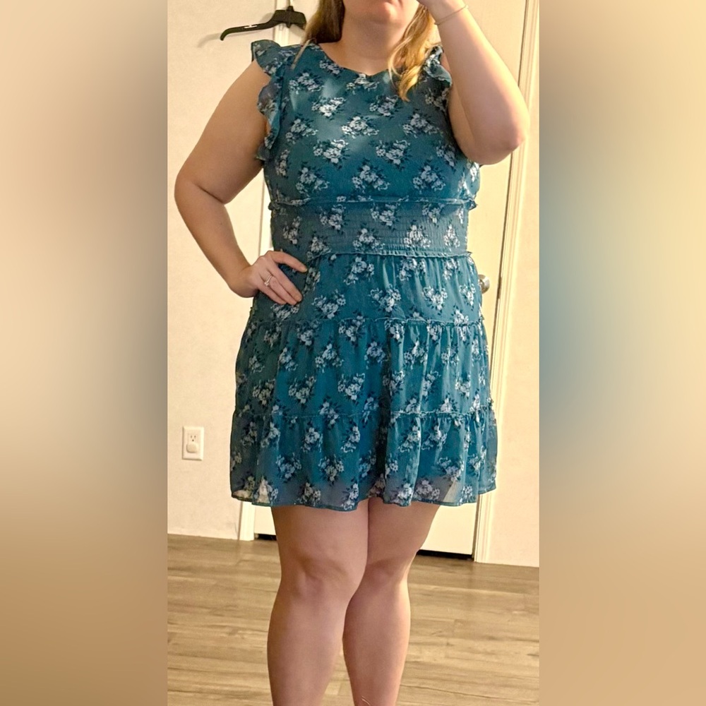 Floral Teal Mini Dress
